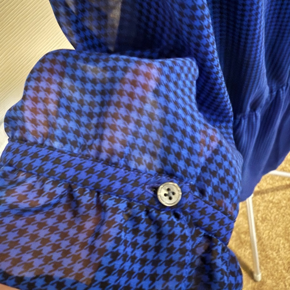 Blue Ruffled Houndstooth Printed Dress - Picture 7 of 7